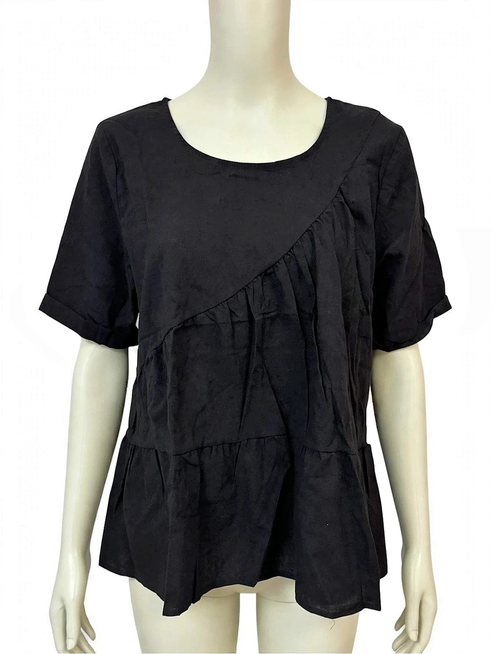 2- Ruffle Peplum Blouse in Black & Grey